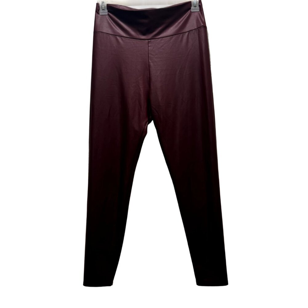 Burgundy Faux Leather Stretch Leggings Size: L